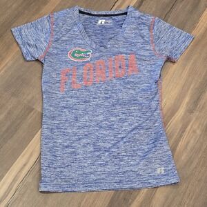 Florida Gators Russell Athletic Womens Cut V-Neck T Shirt Blue Drifit Small 4/6‎